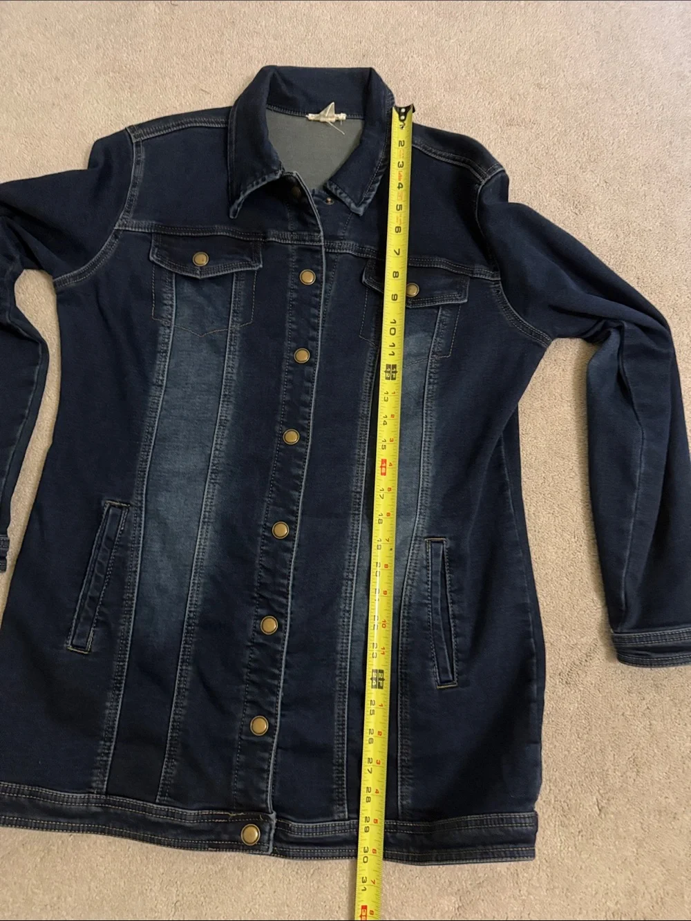 Women's Dark Navy Denim Jacket - Long Jean Coat